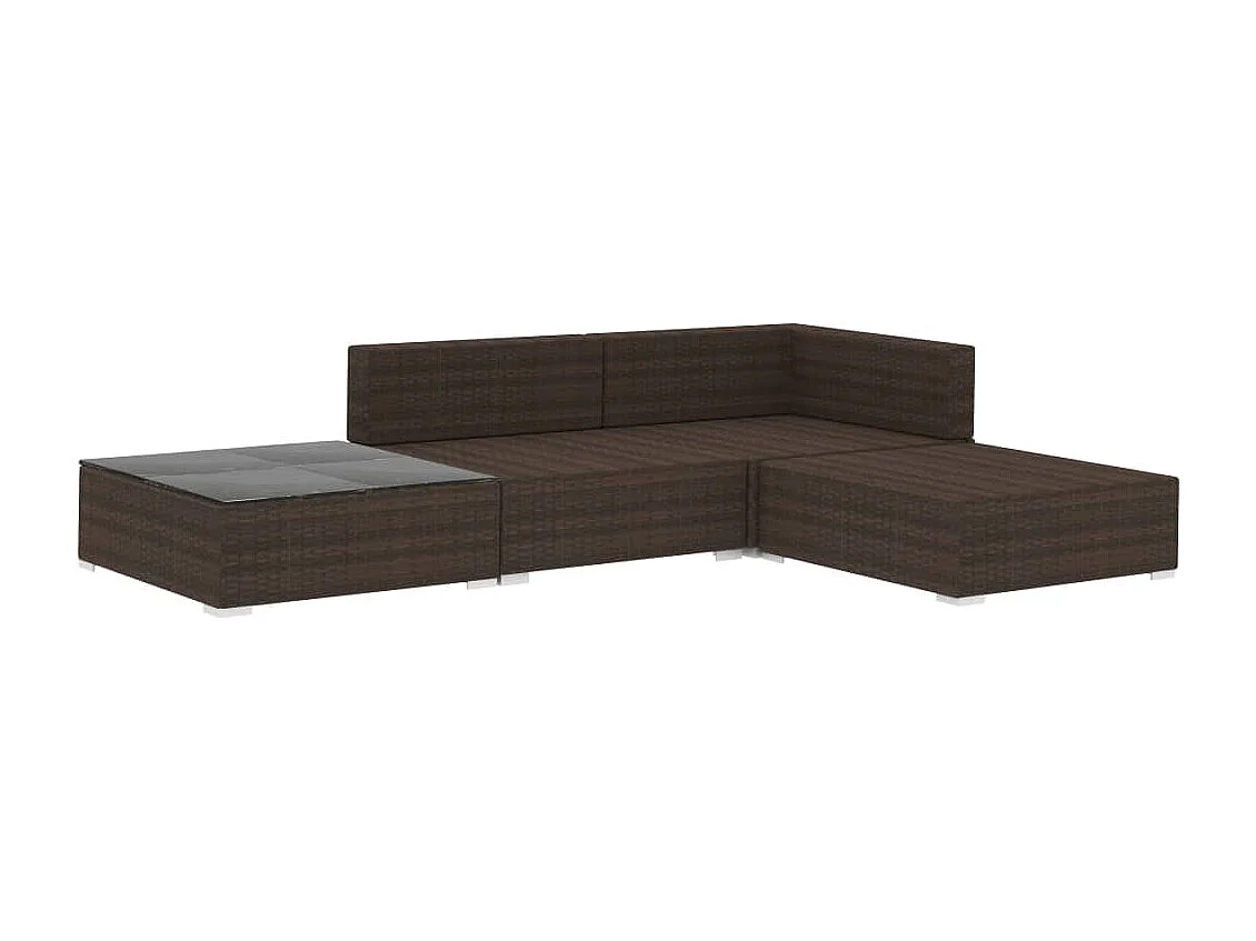 4-tlg. Garten-Sitzgruppe: Sofa + Tisch | Garten-Lounge-Set mit Auflagen Poly Rattan Braun -GKD536146
