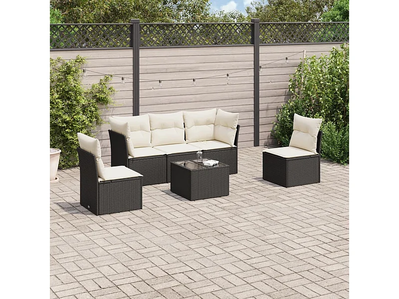 6-tlg. Garten-Sofagarnitur,Gartenmöbel-Set mit Kissen Schwarz Poly Rattan -gkd384801
