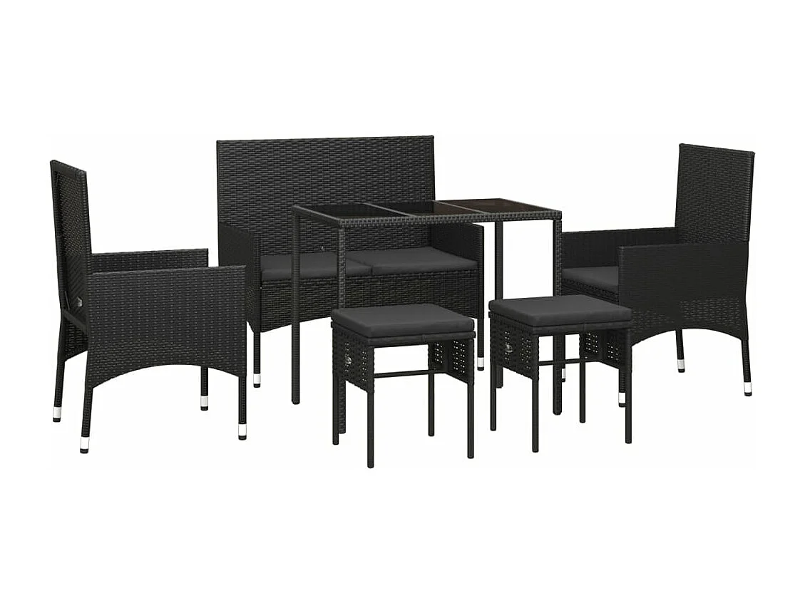 Salon de jardin 6 pcs avec coussins Noir Résine tressée BE16578