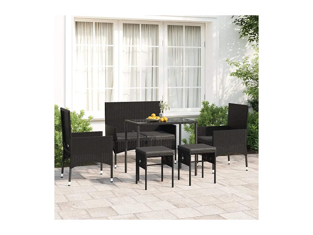 6-delige Loungeset met kussens poly rattan zwart NL51844