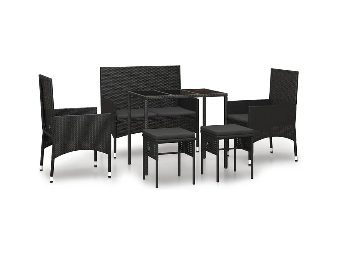 6-tlg. Garten-Sitzgruppe: Sofa + Tisch | Garten-Lounge-Set mit Kissen Schwarz Poly Rattan -GKD816332