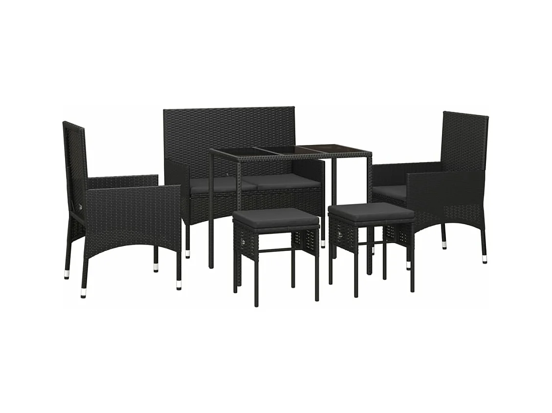 6-tlg. Garten-Sitzgruppe: Sofa + Tisch | Garten-Lounge-Set mit Kissen Schwarz Poly Rattan -GKD816332