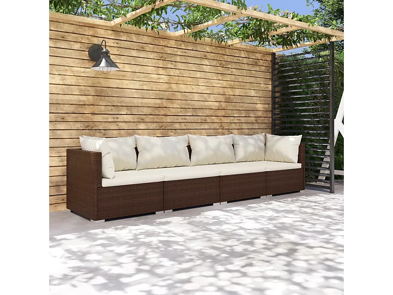 4-tlg. Garten-Sitzgruppe | Garten-Lounge-Set mit Auflagen Poly Rattan Braun -GKD915650