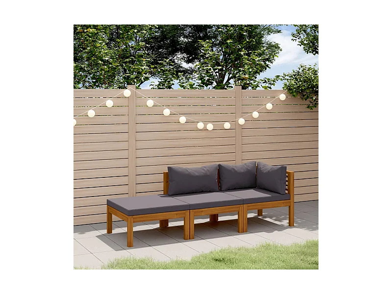 Salon de jardin 3 pcs avec coussin Bois d'acacia solide BE20190