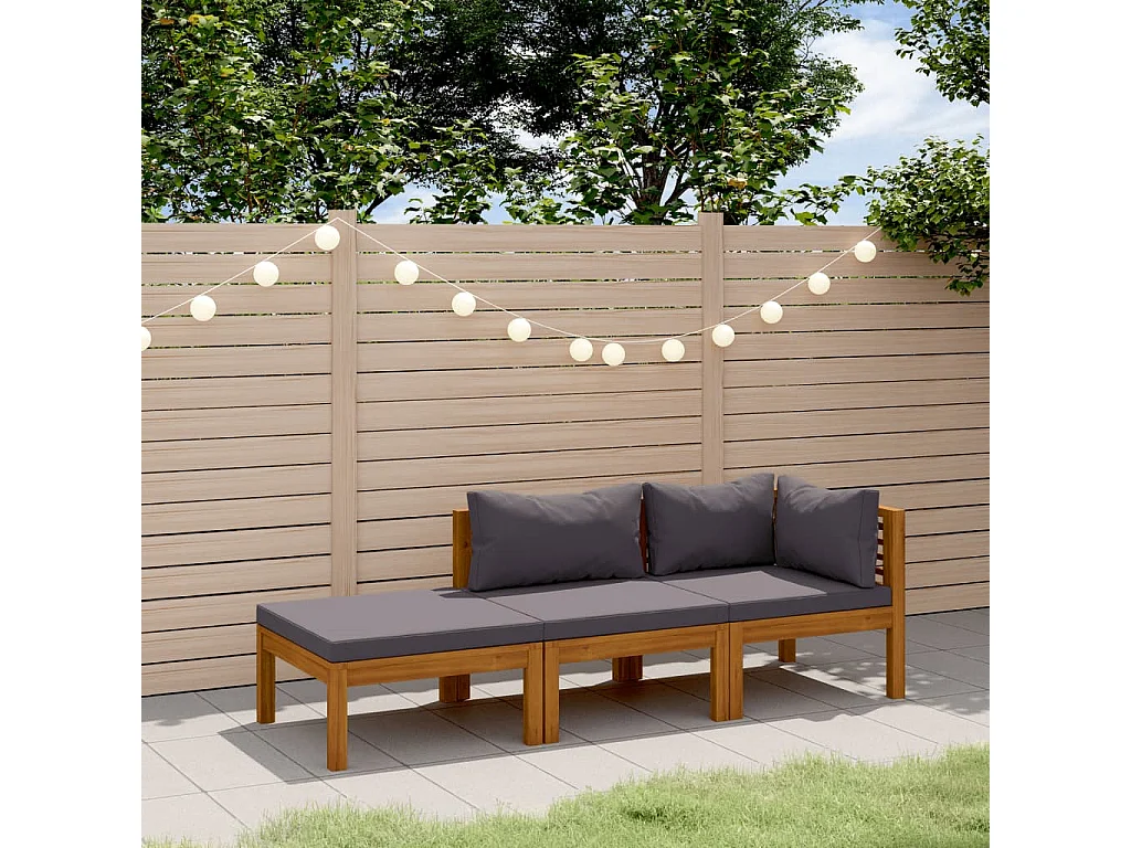 Salon de jardin 3 pcs avec coussin Bois d'acacia solide BE20190