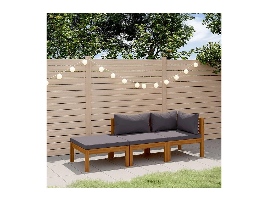 Salon de jardin 3 pcs avec coussin Bois d'acacia solide BE20190