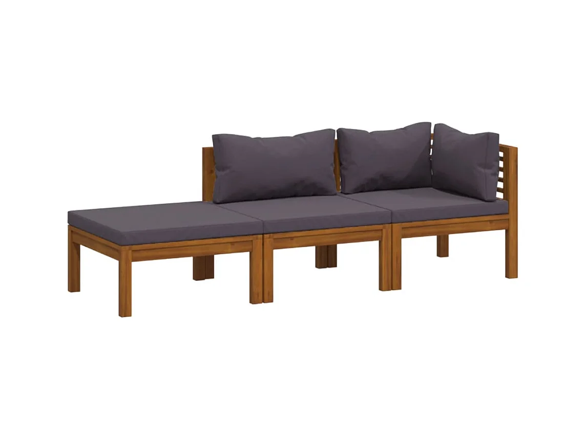 3-tlg. Garten-Sitzgruppe: Sofa + Tisch | Garten-Lounge-Set mit Auflagen Massivholz Akazie -GKD314823