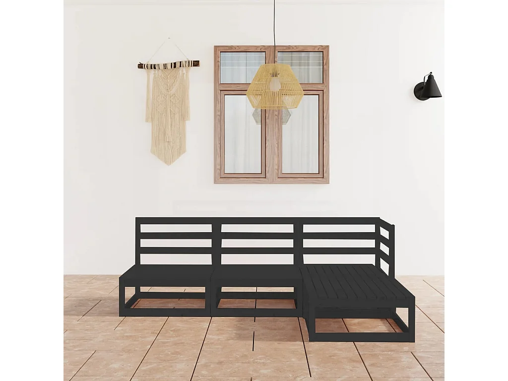 4-tlg. Garten-Sitzgruppe | Garten-Lounge-Set Schwarz Massivholz Kiefer -GKD211101