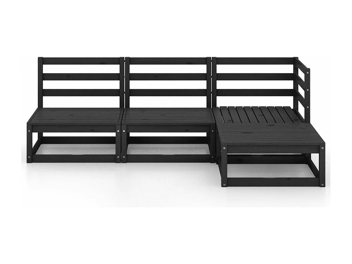 4-tlg. Garten-Sitzgruppe | Garten-Lounge-Set Schwarz Massivholz Kiefer -GKD211101