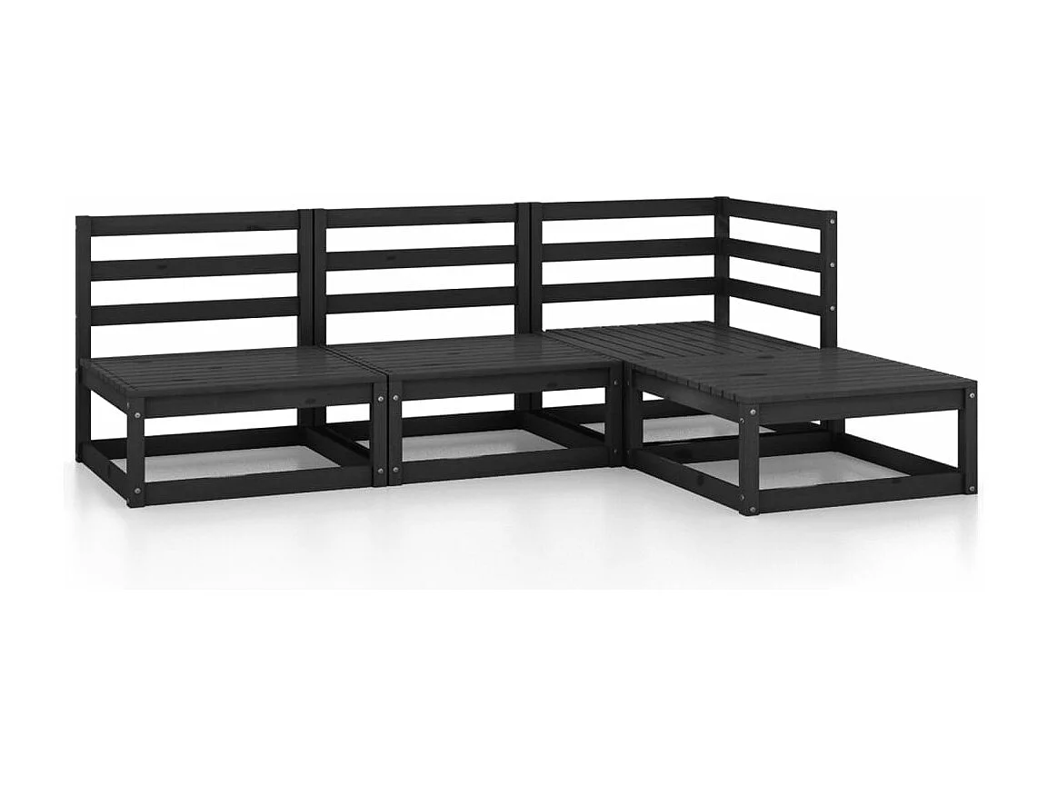 Salon de jardin 4 pcs noir bois de pin massif BE39873