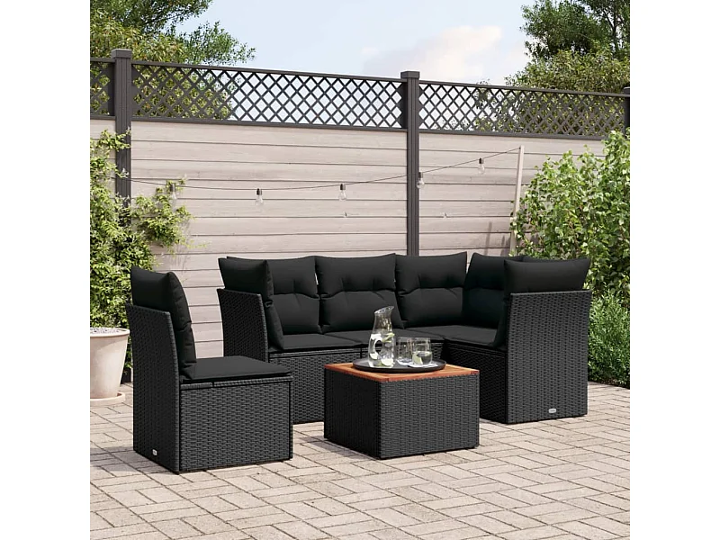 6-tlg. Garten-Sofagarnitur,Gartenmöbel-Set mit Kissen Schwarz Poly Rattan -gkd700861