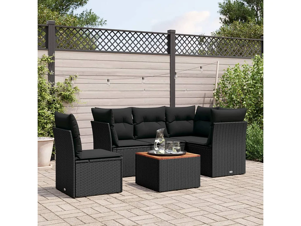 6-tlg. Garten-Sofagarnitur,Gartenmöbel-Set mit Kissen Schwarz Poly Rattan -gkd700861