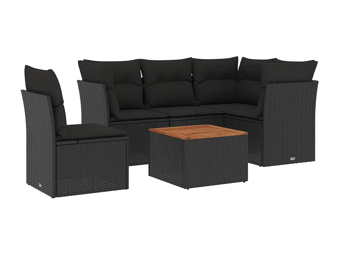 6-tlg. Garten-Sofagarnitur,Gartenmöbel-Set mit Kissen Schwarz Poly Rattan -gkd700861
