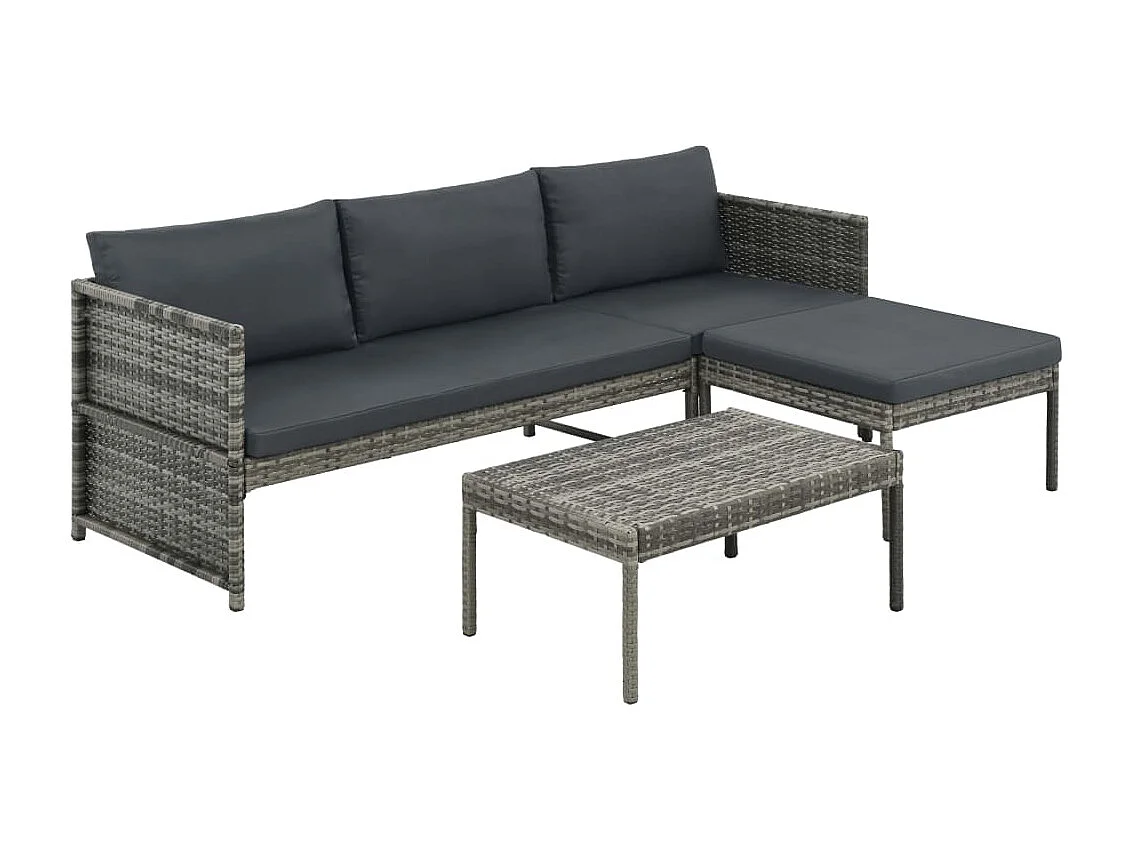 3-tlg. Garten-Sitzgruppe: Sofa + Tisch | Garten-Lounge-Set mit Auflagen Poly Rattan Grau -GKD340485