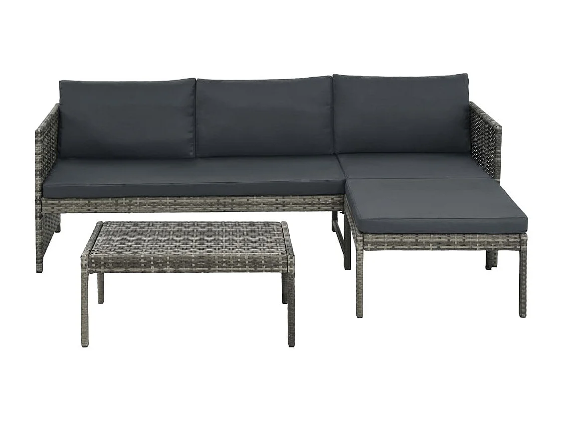 3 pzas Salón de jardín y cojines ratán sintético gris ES63077