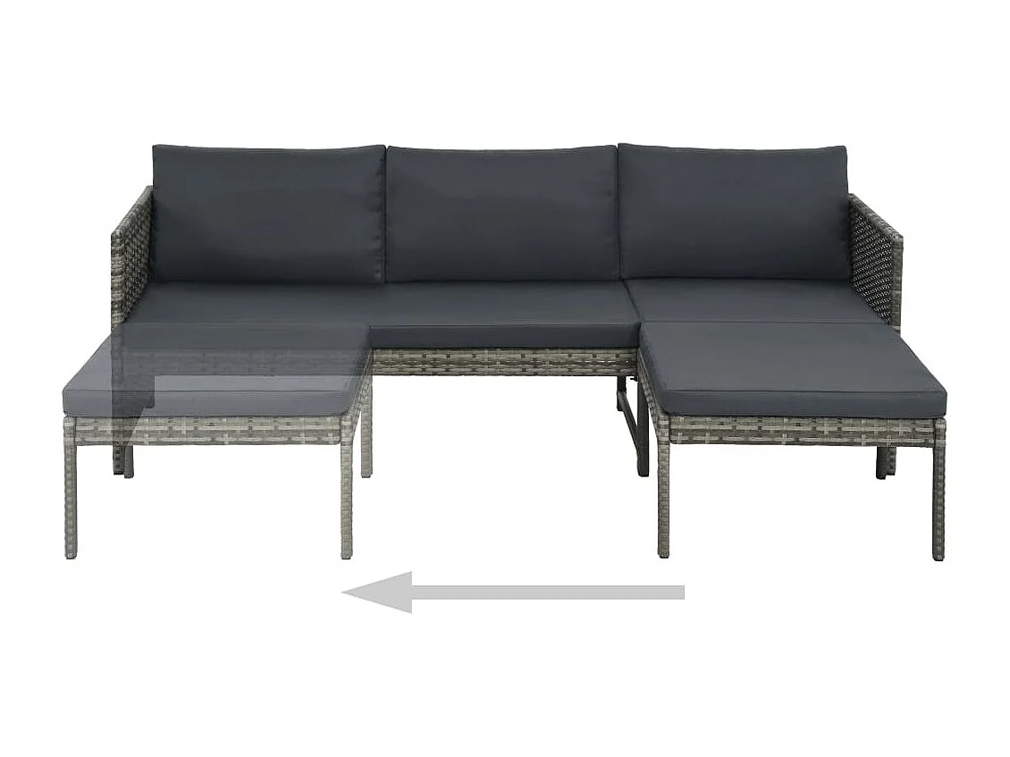 3 pzas Salón de jardín y cojines ratán sintético gris ES63077