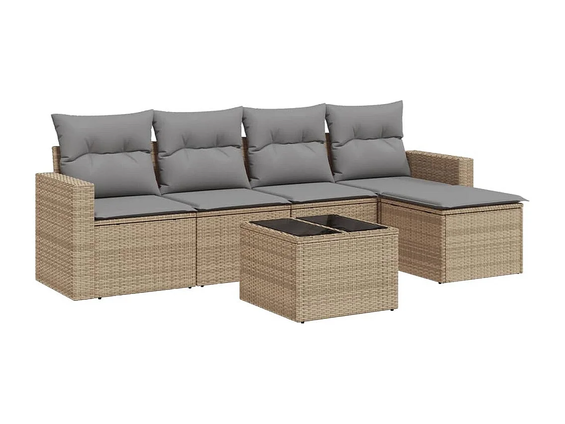 6-tlg. Garten-Sofagarnitur,Gartenmöbel-Set mit Kissen Beige Poly Rattan -gkd218133