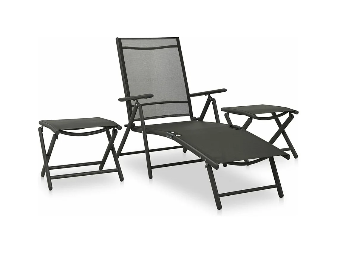 Salon de jardin 3 pcs Textilène et aluminium Noir BE29528