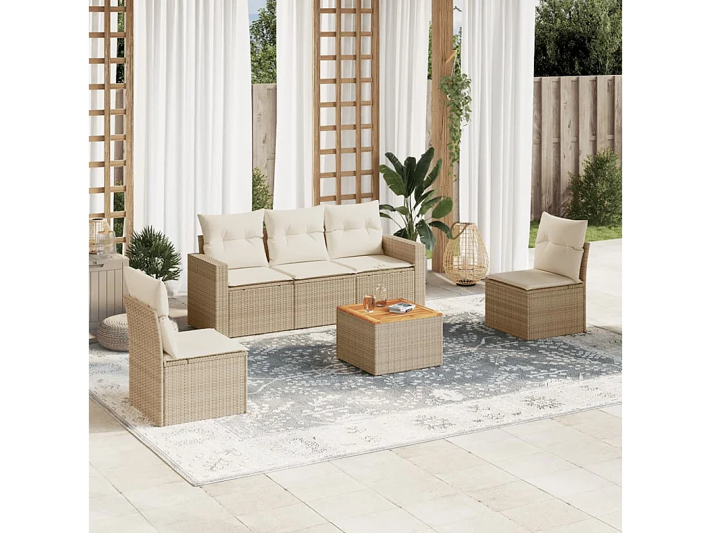 6-tlg. Garten-Sofagarnitur,Gartenmöbel-Set mit Kissen Beige Poly Rattan -gkd533099