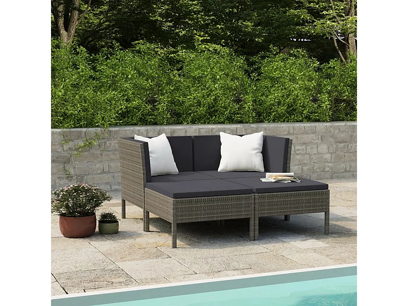 4-tlg. Garten-Sitzgruppe | Garten-Lounge-Set mit Auflagen Poly Rattan Grau -GKD955239