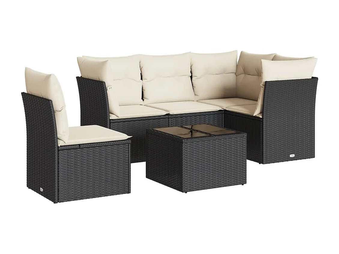 6-tlg. Garten-Sofagarnitur,Gartenmöbel-Set mit Kissen Schwarz Poly Rattan -gkd918493