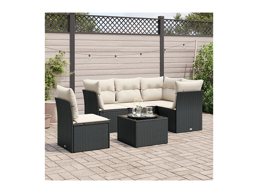 6-tlg. Garten-Sofagarnitur,Gartenmöbel-Set mit Kissen Schwarz Poly Rattan -gkd918493