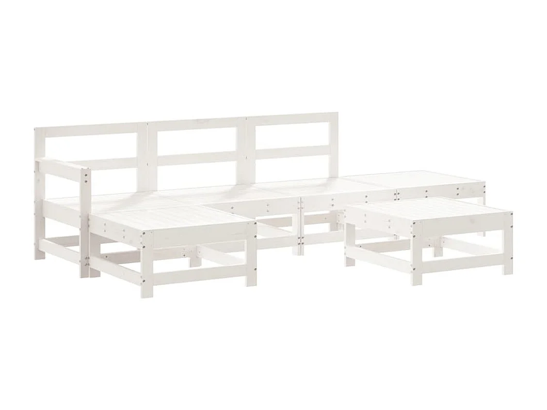 6-tlg. Garten-Sitzgruppe: Sofa + Tisch | Garten-Lounge-Set Weiß Massivholz Kiefer -GKD139508