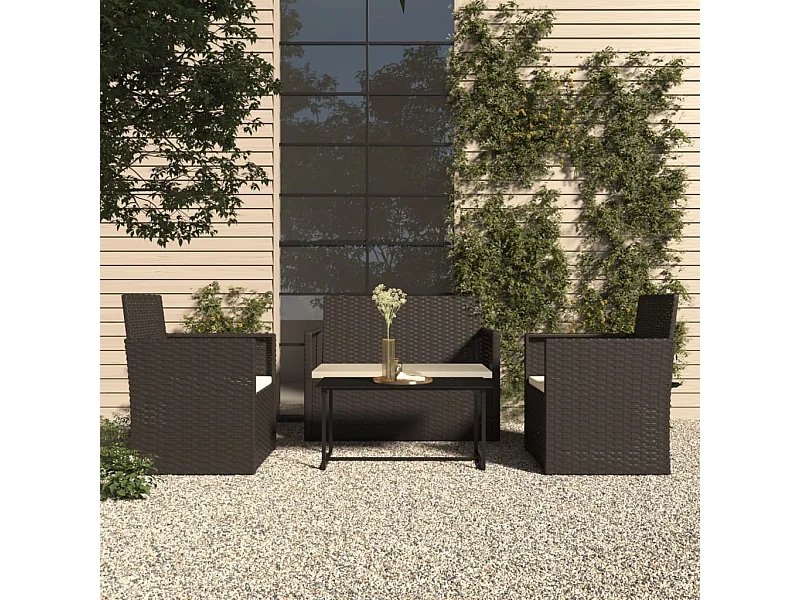 4 pcs conjunto lounge de exterior c/ almofadões vime PE preto PT79033