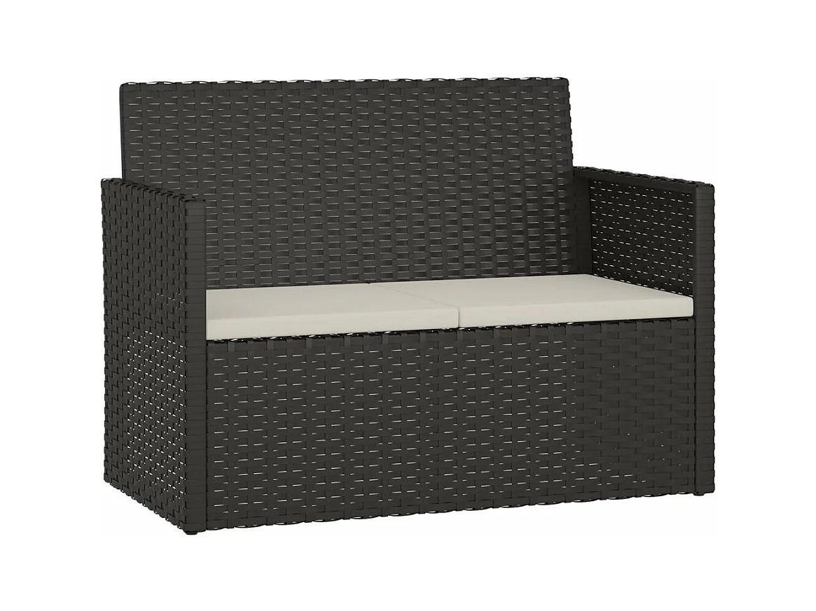 4-tlg. Garten-Sitzgruppe: Sofa + Tisch | Garten-Lounge-Set mit Kissen Poly Rattan Schwarz -GKD581632