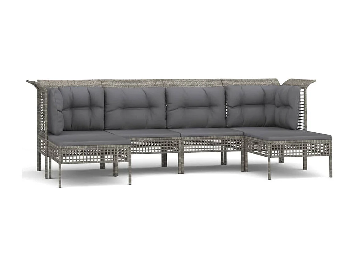 6-tlg. Garten-Sitzgruppe: Sofa + Tisch | Garten-Lounge-Set mit Kissen Grau Poly Rattan -GKD505939