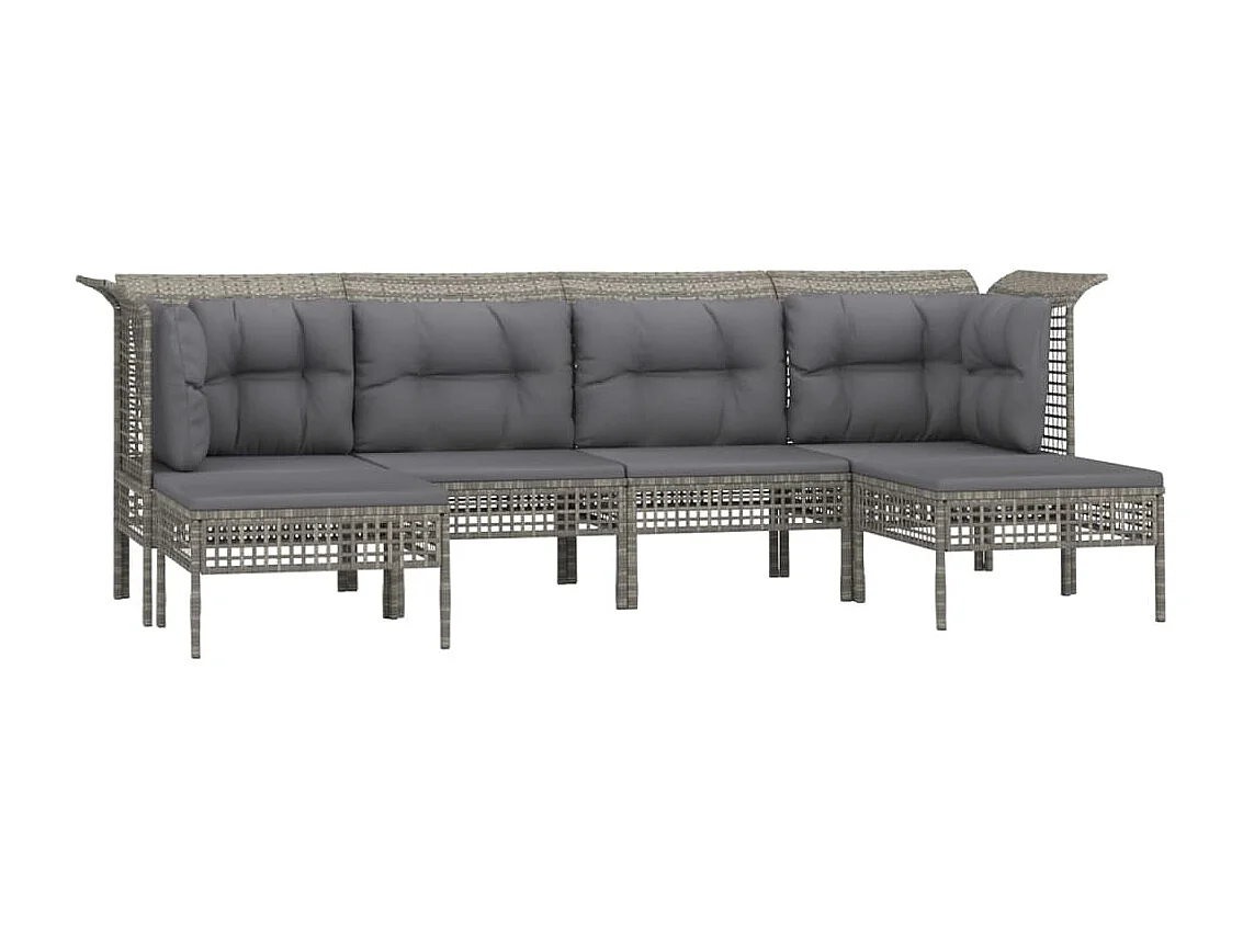 6-tlg. Garten-Sitzgruppe: Sofa + Tisch | Garten-Lounge-Set mit Kissen Grau Poly Rattan -GKD505939