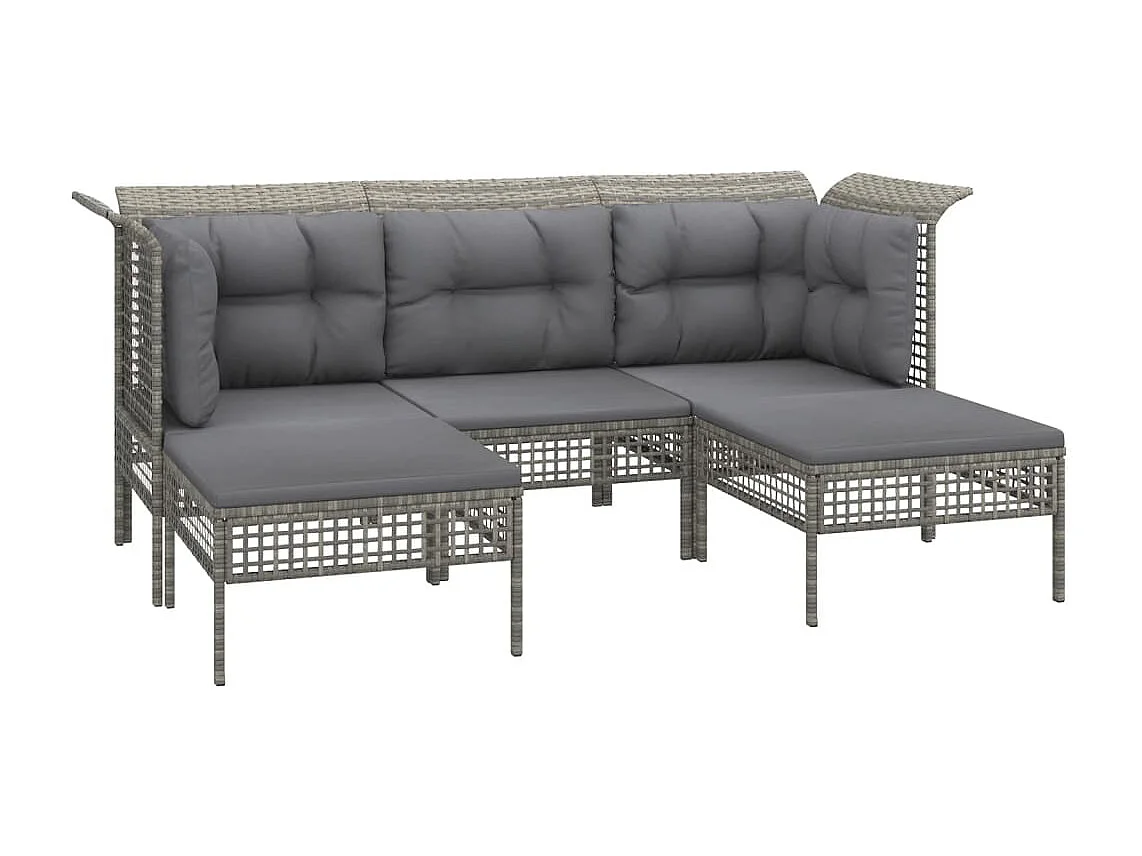 6-tlg. Garten-Sitzgruppe: Sofa + Tisch | Garten-Lounge-Set mit Kissen Grau Poly Rattan -GKD505939
