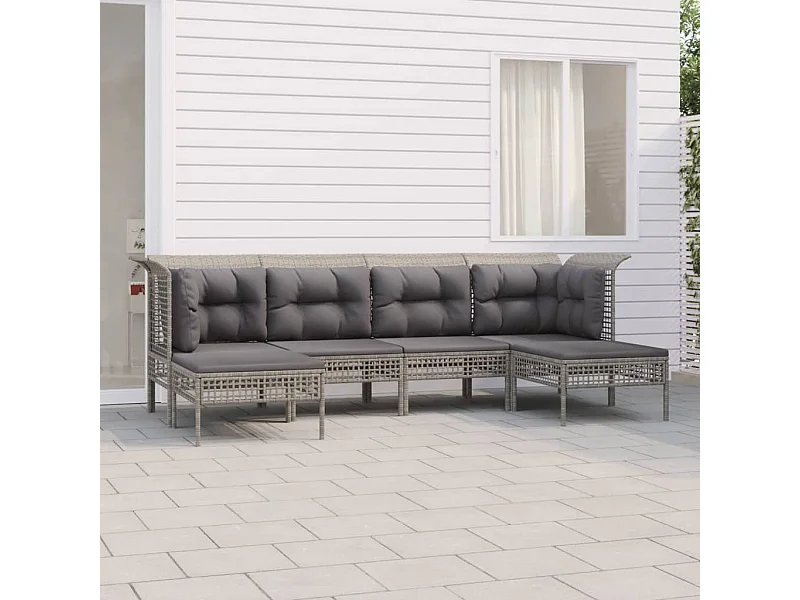 6-tlg. Garten-Sitzgruppe: Sofa + Tisch | Garten-Lounge-Set mit Kissen Grau Poly Rattan -GKD505939