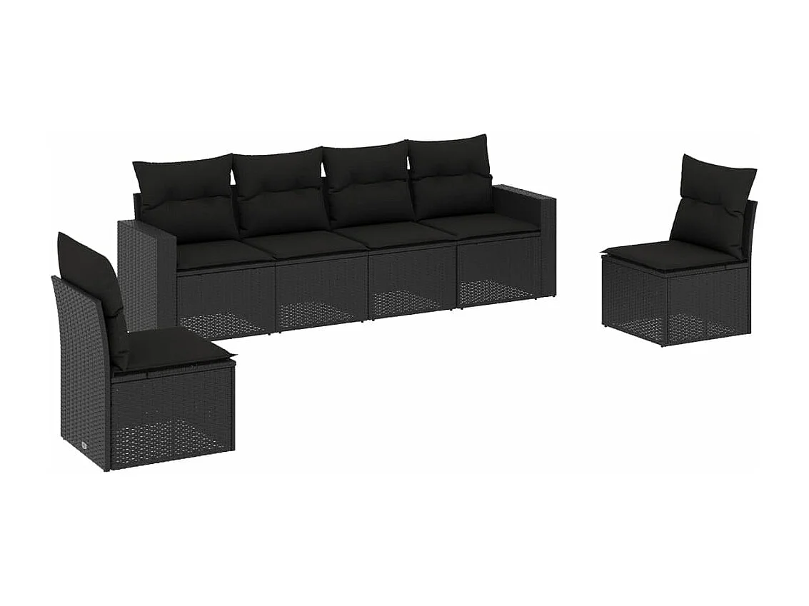 6-tlg. Garten-Sofagarnitur,Gartenmöbel-Set mit Kissen Schwarz Poly Rattan -gkd821883