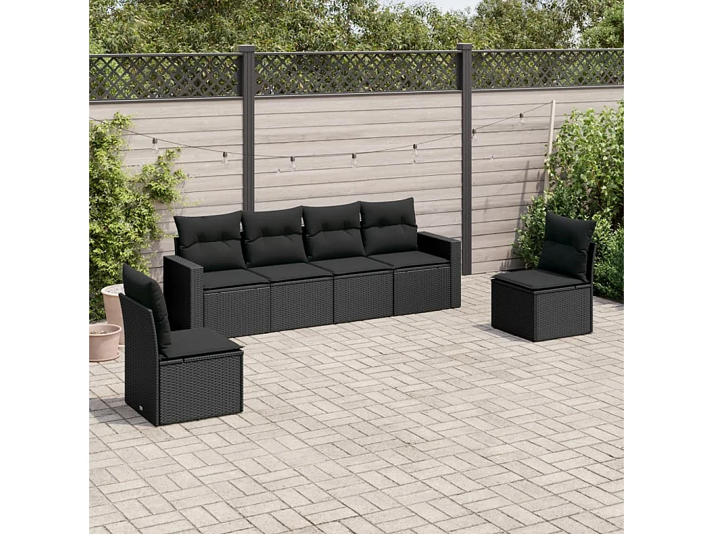 6-tlg. Garten-Sofagarnitur,Gartenmöbel-Set mit Kissen Schwarz Poly Rattan -gkd821883