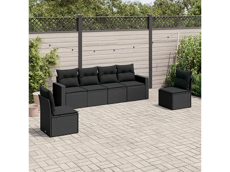 6-tlg. Garten-Sofagarnitur,Gartenmöbel-Set mit Kissen Schwarz Poly Rattan -gkd821883