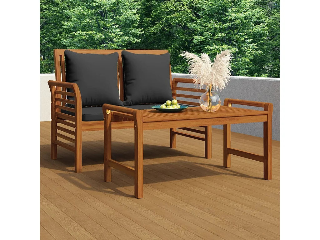 Salon de jardin 2 pcs avec coussins gris foncé Bois massif BE12467