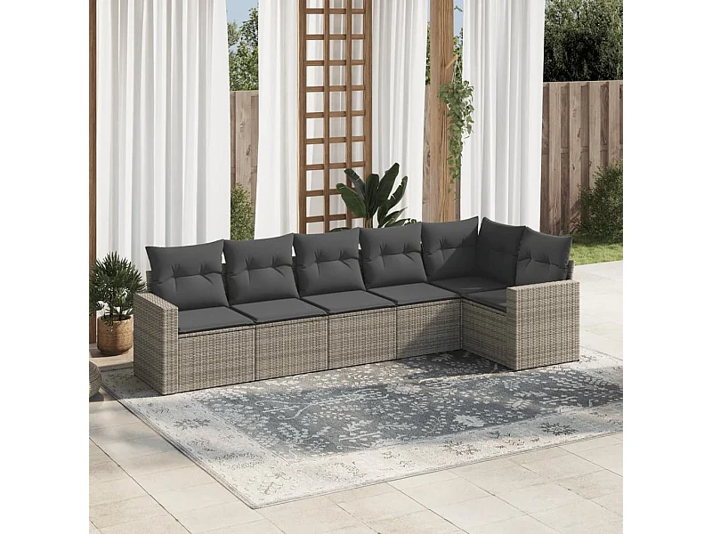 6-tlg. Garten-Sofagarnitur,Gartenmöbel-Set mit Kissen Grau Poly Rattan -gkd329423