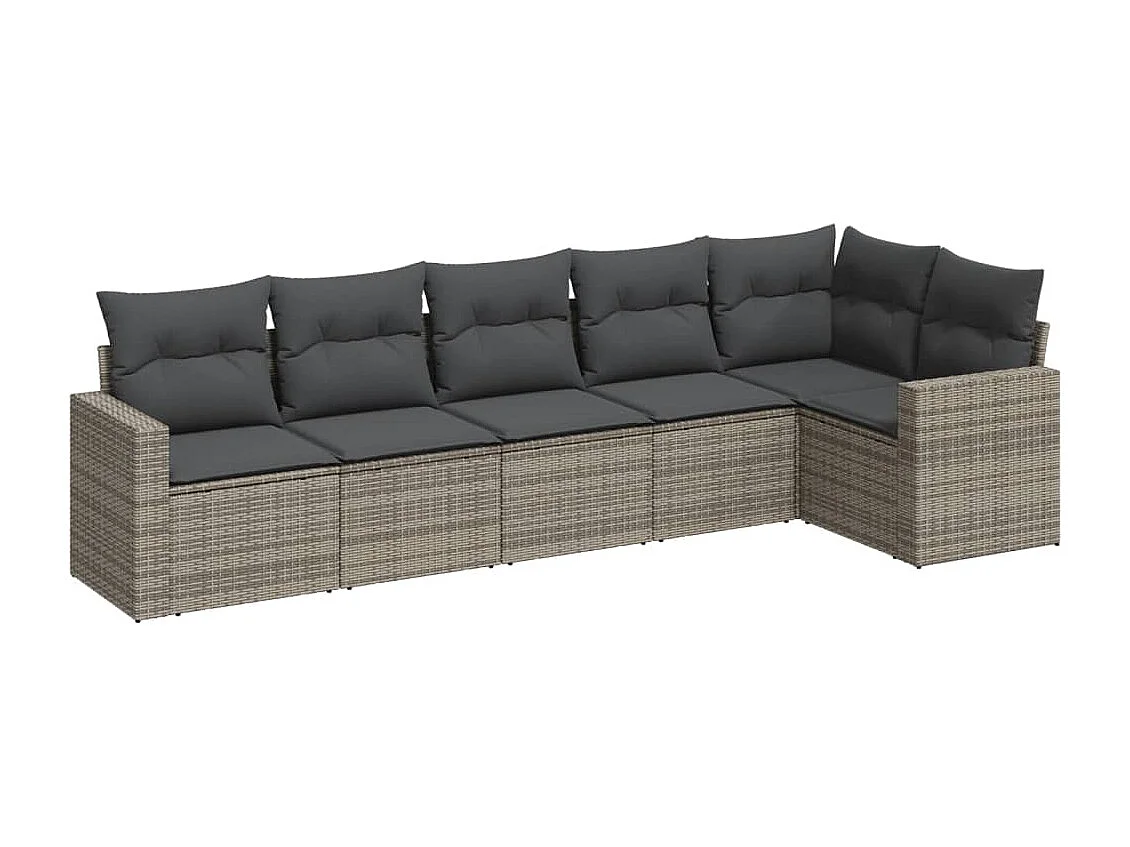 6-tlg. Garten-Sofagarnitur,Gartenmöbel-Set mit Kissen Grau Poly Rattan -gkd329423