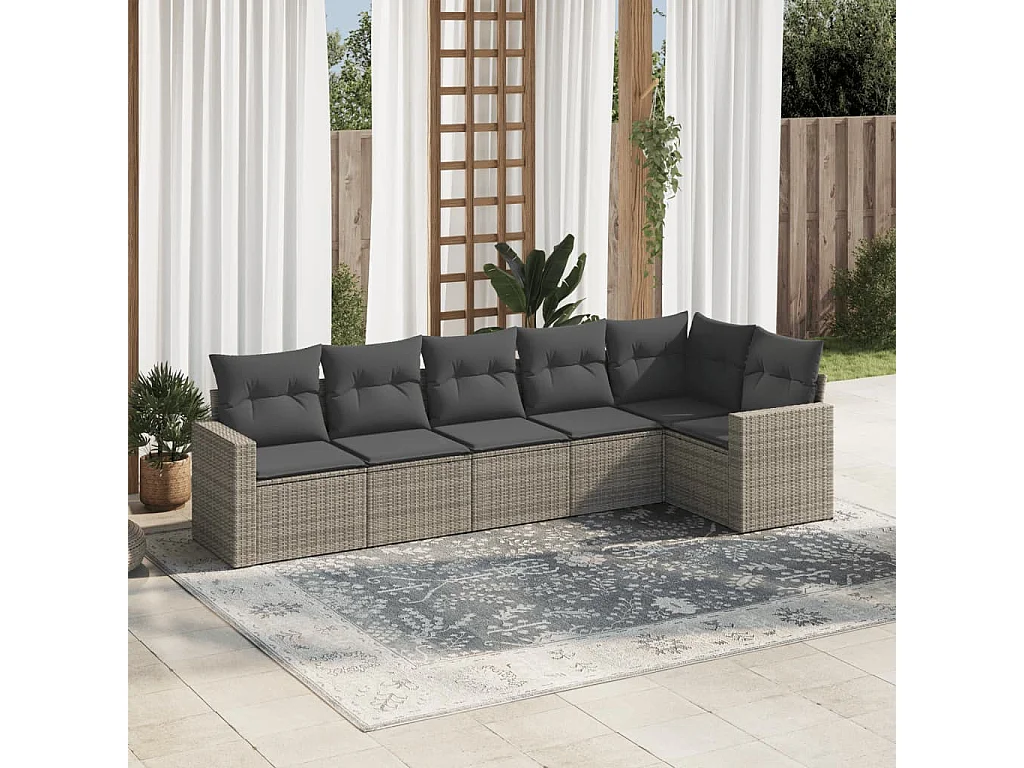 6-tlg. Garten-Sofagarnitur,Gartenmöbel-Set mit Kissen Grau Poly Rattan -gkd329423