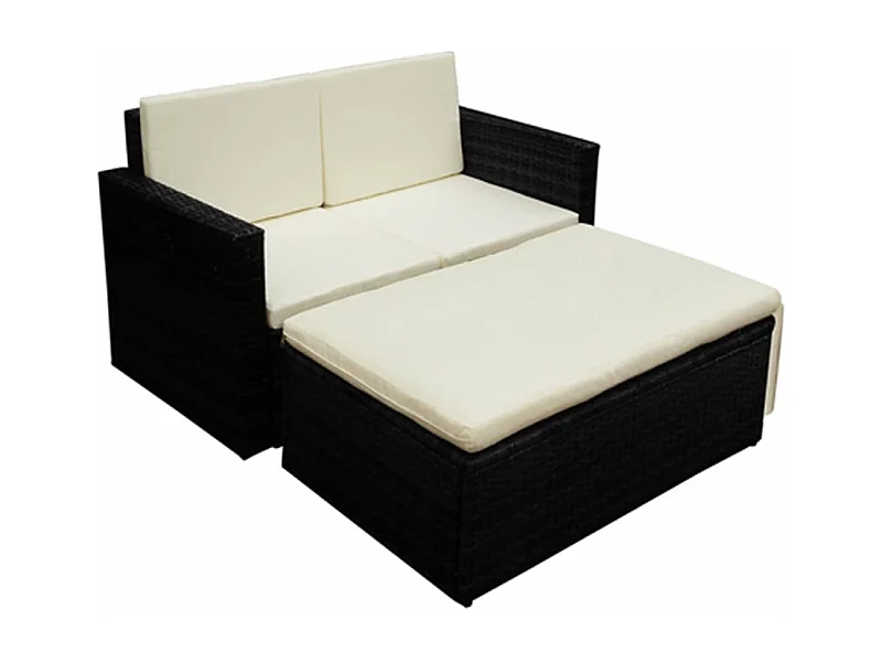 2 pcs conjunto lounge de jardim c/ almofadões vime PE preto PT82054