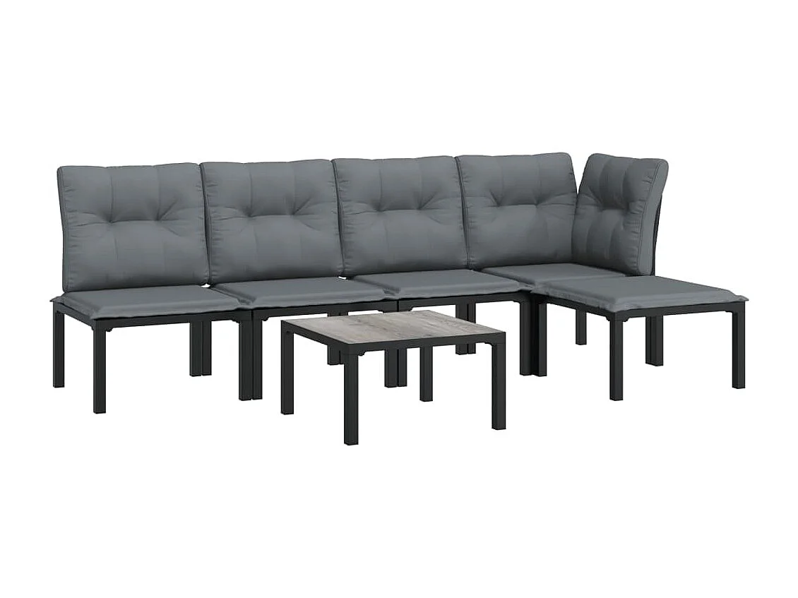 Salon de jardin 6 pcs noir et gris résine tressée BE52217