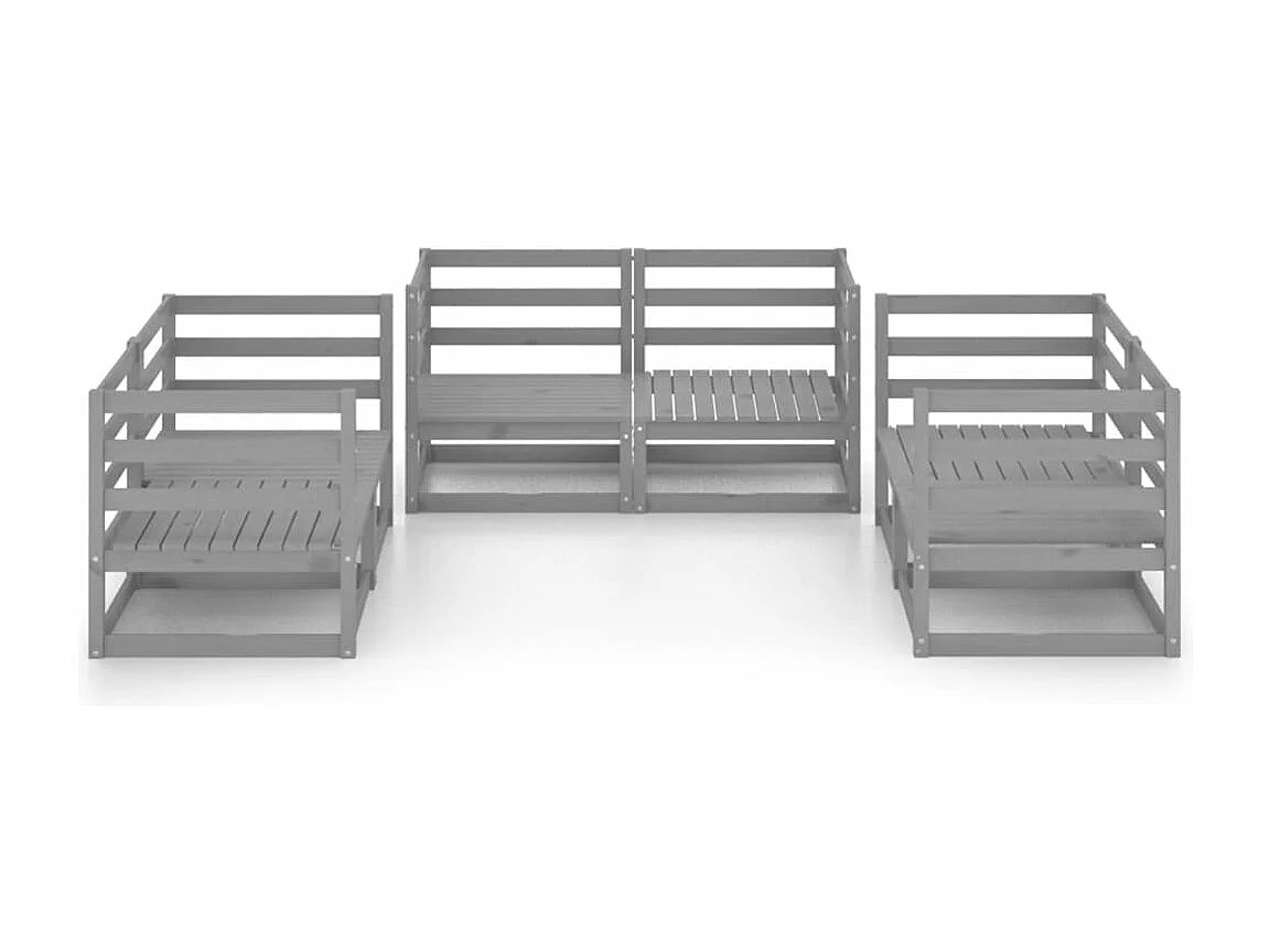 Salon de jardin 6 pcs Gris Bois de pin massif BE94022