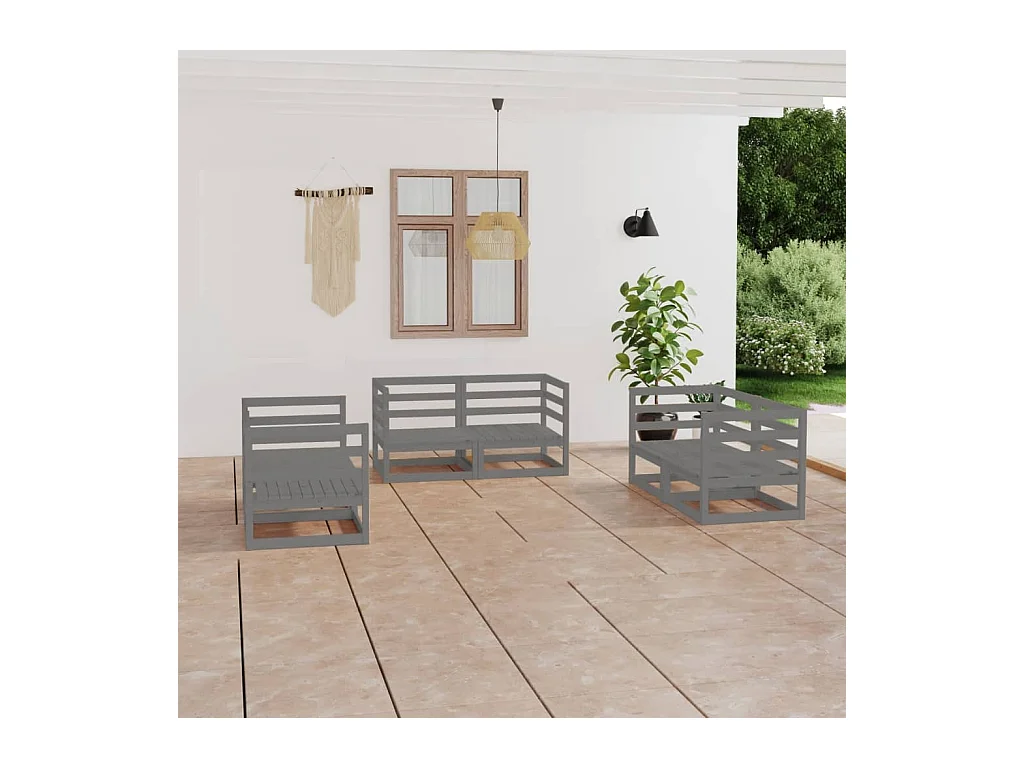 Salon de jardin 6 pcs Gris Bois de pin massif BE94022