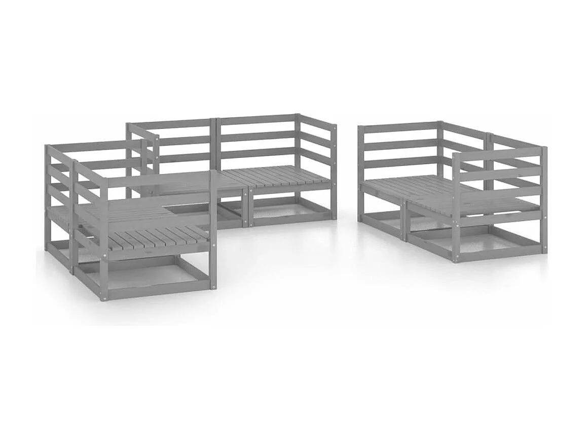 6-tlg. Garten-Sitzgruppe | Garten-Lounge-Set Grau Massivholz Kiefer -GKD614098