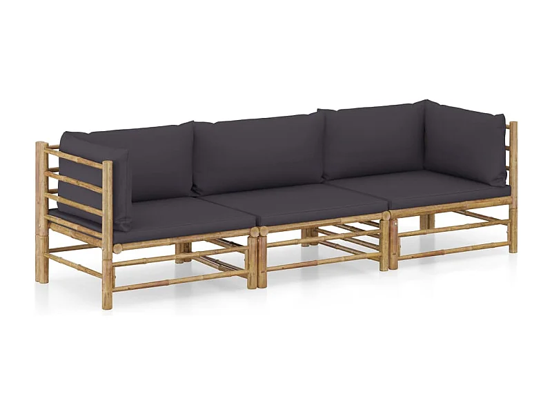 3-tlg. Garten-Sitzgruppe | Garten-Lounge-Set mit Dunkelgrauen Kissen Bambus -GKD824601