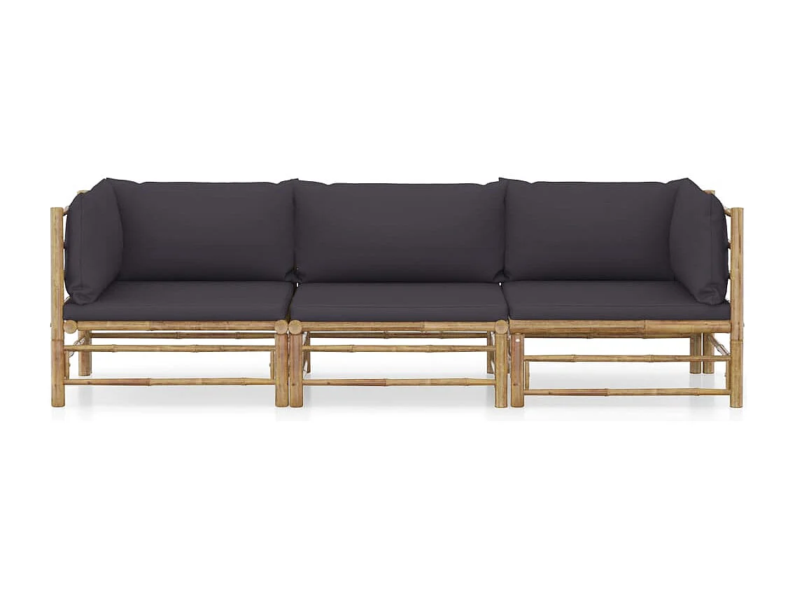 3-tlg. Garten-Sitzgruppe | Garten-Lounge-Set mit Dunkelgrauen Kissen Bambus -GKD824601