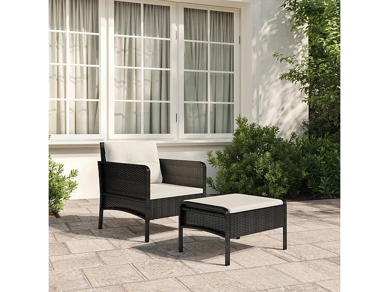 Salon de jardin 2 pcs avec coussins Noir Résine tressée BE37977