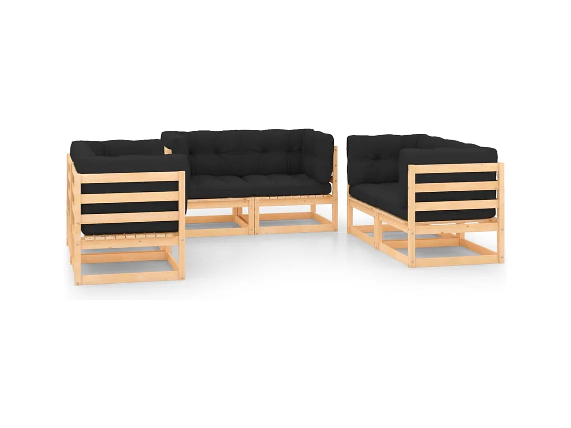 6-tlg. Garten-Sitzgruppe | Garten-Lounge-Set mit Kissen Massivholz Kiefer -GKD169975