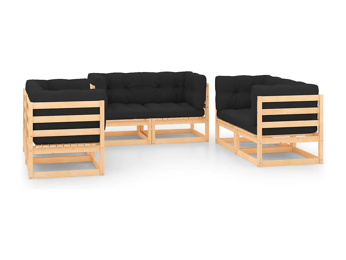 6-tlg. Garten-Sitzgruppe | Garten-Lounge-Set mit Kissen Massivholz Kiefer -GKD169975